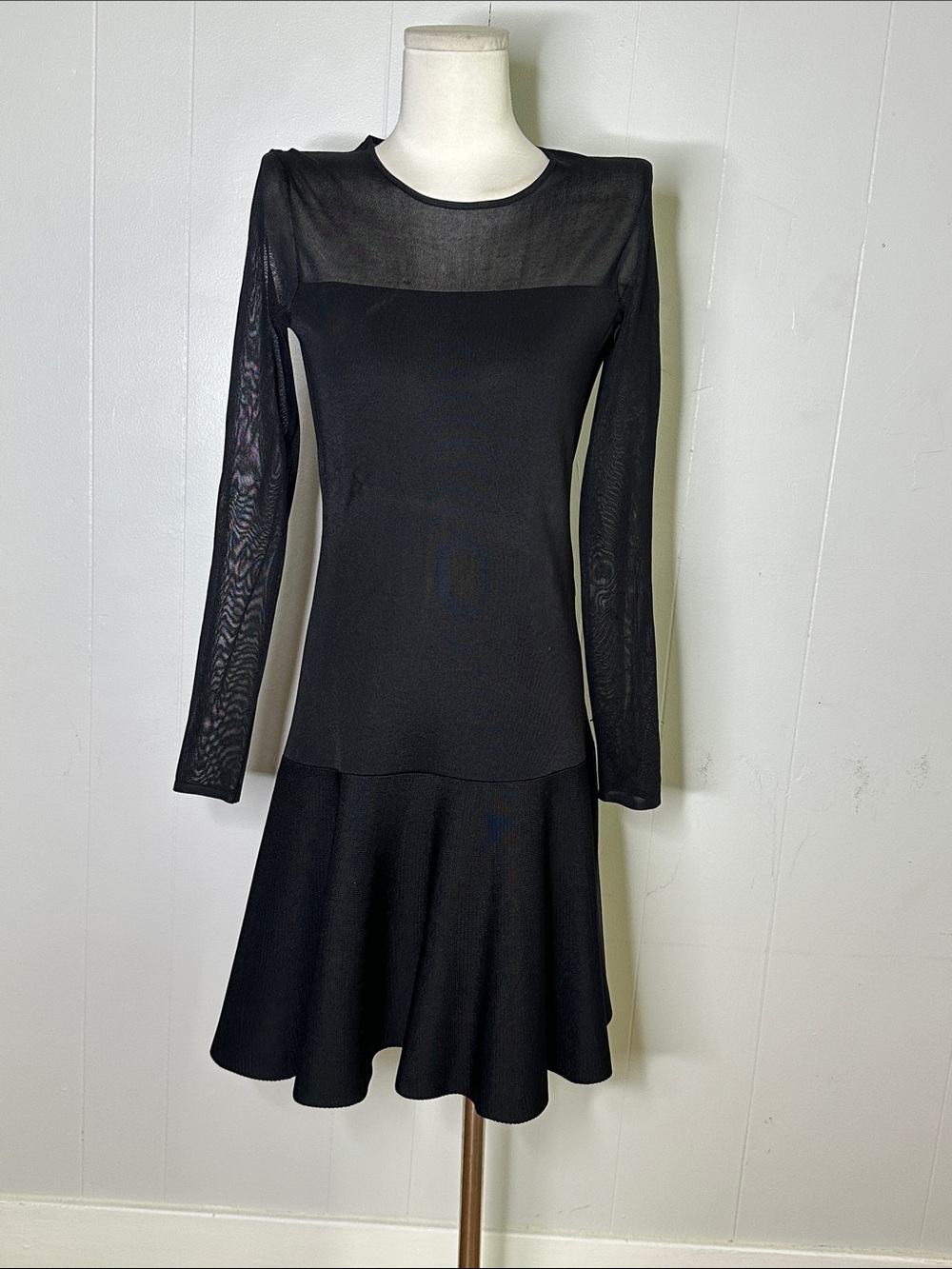 Ralph Lauren Black Silk Blend Sexy Mesh Bodice Skater Dress